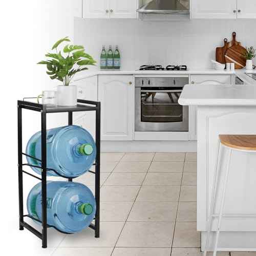 5 Gallon Water Jug Holder with Top Storage Shelve, 3 Tier Detachable Water Bottle Holder Water Cooler Jug Storage Rack, Heavy Duty Water Jug Stand Organizer for Kitchen Home Office, Black