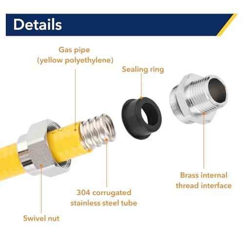 33ft 1/2 inch CSST Flexible Yellow Propane Gas line, Corrugated Stainless Steel 304 Hose, with Total 4 Male Adapter Fittings, Natural Grill Pipe kit