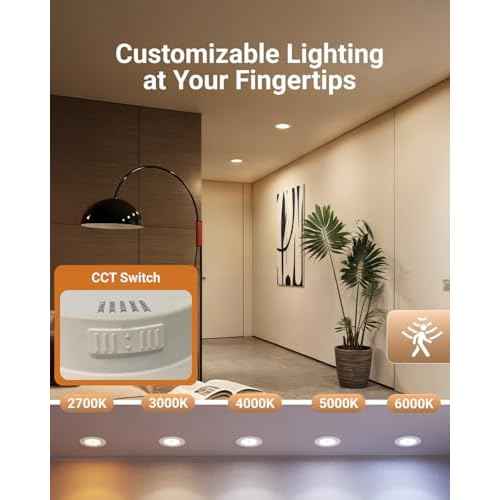 Sunco 6 Inch LED Can Lights Retrofit Recessed Lighting, Motion Sensor Ceiling Light, 850 LM, Selectable CCT 2700K/3000K/4000K/5000K/6000K, 10W, ETL 4 Pack.