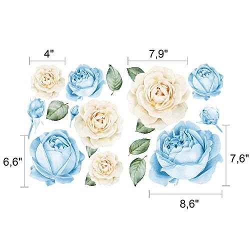 Watercolor Roses Wall Decals (Blue & White Watercolor)