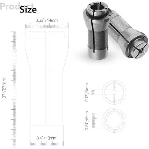 Murtenze 4 Pack Die Grinder Collet, Grinding Machine Clamping Collet Adapter 1/4" and 1/8" Arbors Shanks, 2 Pack 3mm and 2 Pack 6mm Die Grinder Collet.