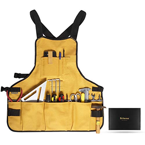 Work Tool Apron for Men and Women, Torso Length with 21 Tool Pockets, Durable Canvas Apron, DIY Enthusiasts, Gifts for Men Dad Father(Yellow)