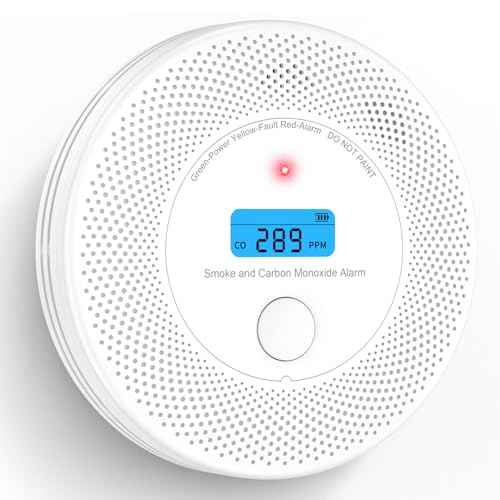 2-in-1 Smoke and Carbon Monoxide Detector Alarm, with Voice Alert,10-Year Battery Fire & CO Alarm with Large LCD Display, Easy Install with Adhesive or Screws