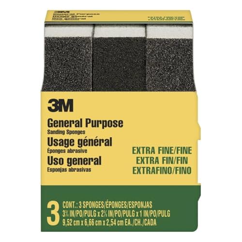3M Extra Fine/Fine Sanding Sponge, 3-3/4-in x 2-5/8-in x 1-in, 3-Pack (907NA-3P-CC)