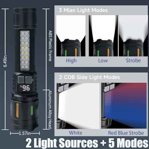 2 Pack High Lumens Rechargeable Flashlights,5 Modes Super Bright Flashlight with LED Battery Powered,Waterproof Flashlight,Zoomable Flash Light for Outdoor Camping