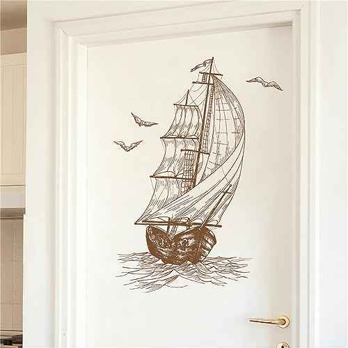 Sketch of A Sailboat Seagull Wall Stickers, sacinora Travel Adventure Inspirational Wanderlust Sailboat Nautical Wall Decals RemovableVinyl for Living Room Bedroom Bathroom Kitchen Sofa TV Background
