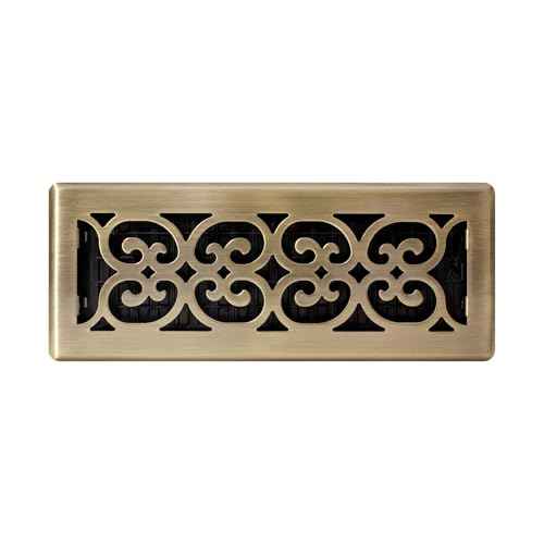 Decor Grates (4-Pack) SPH412-A Scroll Design Floor Register, 4x12 Inches, Antique Brass Finish