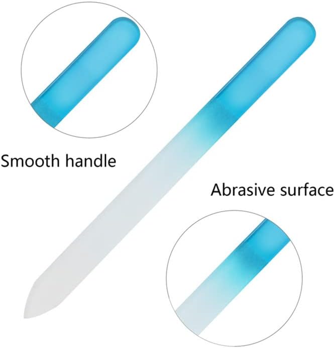 3 Pack Glass Nail File, Crystal Double Sided Etched Filing Surface Finger Nail Files for Professional Manicure/Pedicure Care with Case （Blue，Sliver，Pink）