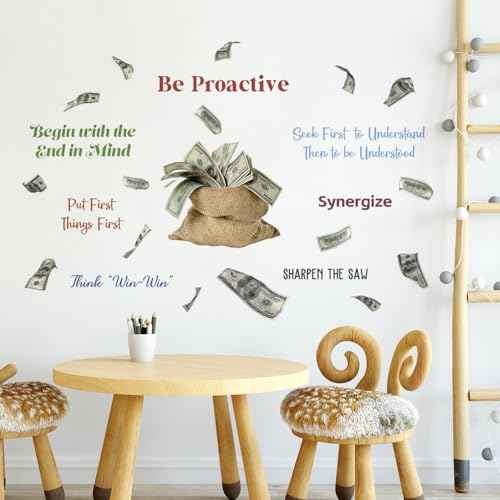 2Sheets Creative Money Bag Filled Dollars Object Wall Decal Removable DIY Inspirational Quotes Wall Decals Vinyl Peel and Stick Money Wallpaper for Girls Boys Bedroom Living Room Bathroom Decor