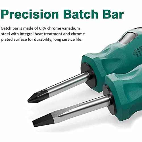 Buspoll Rubber Anti-Skid Handle Stubby Screwdriver Set, 6mm x 38mm Slotted/Phillips, Magnetic Head