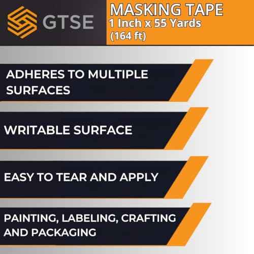GTSE Masking Tape, 2 Rolls, 1 inch x 55 Yards (164 ft), Multi-Surface Adhesive Painting Tape, Perfect for Painting, Home, Office, School, Art, Crafts, Glass, Vinyl