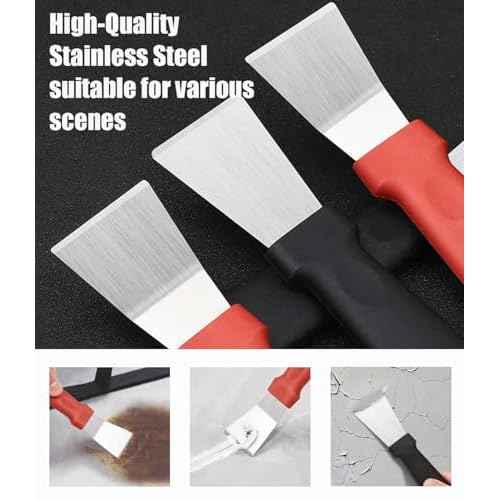 Kytasryl 4PC Multi-functional Stainless steel Scraper, Lengthened Kitchen Cleaning Scraper Spatula, Refrigerator De-icing Tool, Bathroom Gap Cleaning Tool, walls or floors clearing scraper