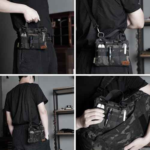 VIPERADE VE5 Slim EDC Pouch with 7 Pockets, Mens Pocket Organizer Multitool Pouch, Mini Crossbody Bag Messenger Shoulder Bag for Men (with Strap)