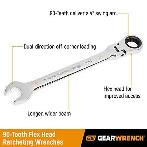 GEARWRENCH 3/8" 4 Degree Swing Arch 12 Point Flex Head Ratcheting Combination Wrench - 86743