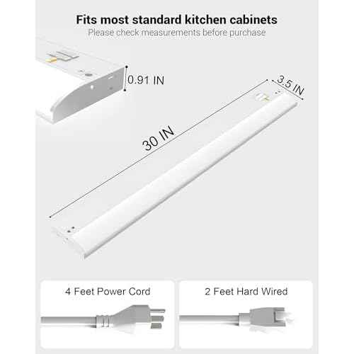30 Inch LED Under Cabinet Light, Plug in Kitchen Lighting, 3CCT Selectable (3000K/4000K/5000K), CRI94 High Color Accuracy, Linkable, Slim Design, Matte White