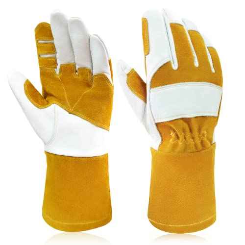 Cowhide MIG Welding Gloves Long Cuff, EN388-2132X, EN407-413X4X, EN12477 TYPE A