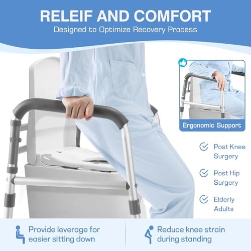 TABEKE Toilet Safety Rails for Seniors, Adjustable Height & Width Toilet Safety Frames with Handles, Foldable Toilet Rails for Disabled Elderly Fit Most Toilets (w. Suction Cups)
