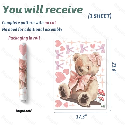 Cute Teddy Bear Doll Wall Stickers for Nursery Pink Wall Decals for Kid Girl Baby Removable Peel and Stick Wall Art Home Decor Decoration for Preschool Living Room Bedroom