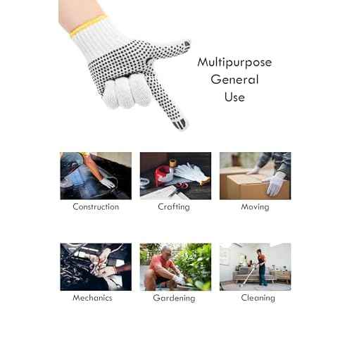 48 Pairs PVC Dotted Knit Work Gloves for Men Women, Comfortable Non Slip Cotton Gloves for General Purpose, One Size Bulk (48 Pairs White w/PVC Dots)