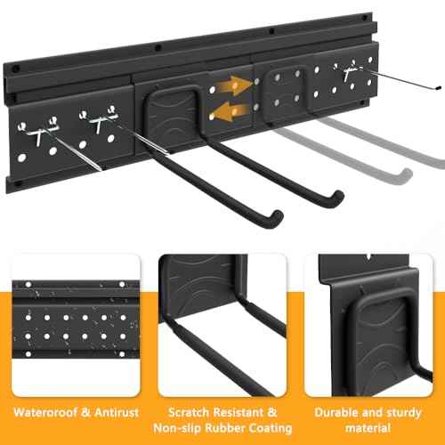 Garage Tool Storage Organizer Wall Mount, Heavy Duty Metal Garden Tool Rack Kit, 48inch Tracks with 16 Hooks for Shovel, Broom, Rake, Home, Max Load 600lb