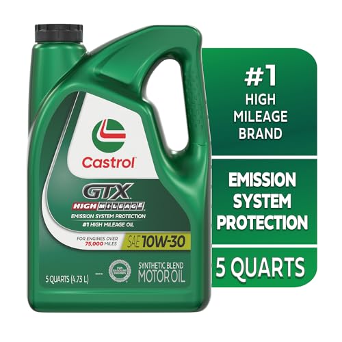 Castrol GTX High Mileage 10W-30 Synthetic Blend Motor Oil, 5 Quarts