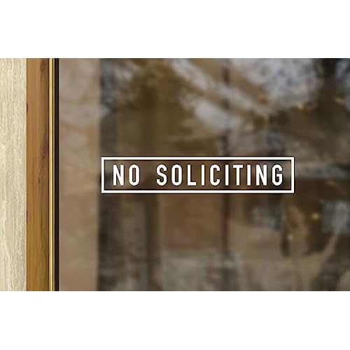 Premium White Vinyl Decal 13x3 inches: No Soliciting On the Inside of Storefront Window and Door- Elegant Front Door Greeting, No Salesmen Sticker Inside Attachment
