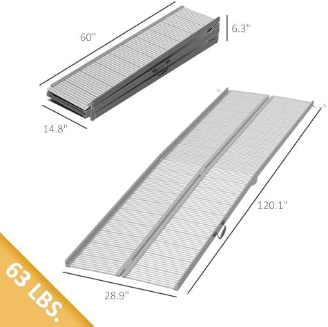 HOMCOM Wheelchair Ramp 10FT, Foldable Aluminum Threshold Ramp with Non-Slip Surface and Handle, 600lbs Weight Capacity, Suitcase Handicap Ramp for Home, Doorways, Curbs, Steps