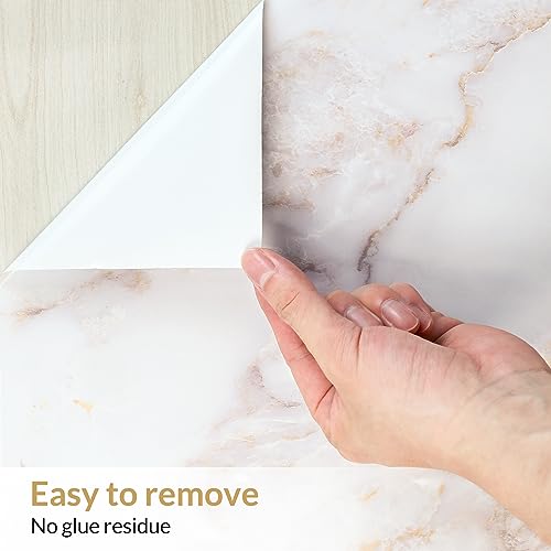Homein Marble Contact Paper 17.5"¡¿78.7", Peel and Stick Countertops Wallpaper Waterproof Self Adhesive Wall Paper Roll for Cabinets Drawers Kitchen Old Furniture, Modern Matte White/Gold