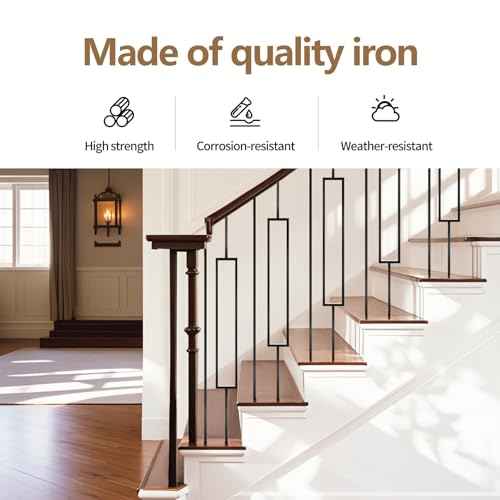 10 Pcs Wrought Iron Balusters 44 Inches Iron Balusters for Staircase Hollow Stair Spindles 1/2" Balusters for Staircase Interior Satin Black Metal Deck Balusters