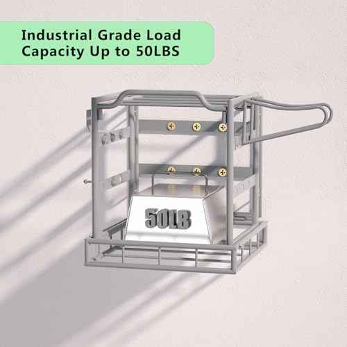 Power Tool Organizer Wall Mount, Lawn Tool Storage Rack for Leaf Blower, Weed Eater, Battery, Charger - Yard Tool Storage Organizer with Storage Hook for Hanging Basement Garage Trimmer/Tool(Gray)