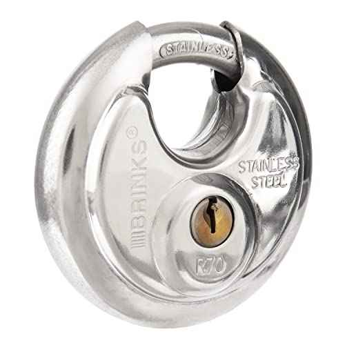 BRINKS ? 70mm Keyed Alike Heavy Duty Shielded Discus Padlock ? 3 Pack- Chrome Plated Security Lock for Storage Shed, Garage, Lockers, Toolboxes, Construction Site Storage and More