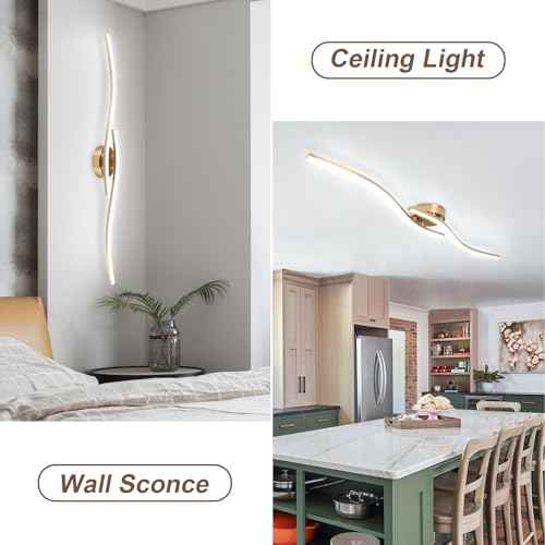28W Linear Ceiling Light Gold Modern LED Ceiling Light Fixture 6000K Aluminum 39.37Inch Long Ceiling Lamp for Hallway, Kitchen, Bedroom, Dining Room