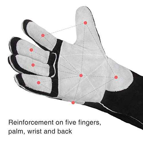 YESWELDER 16 Inches,932¢µ,Leather Forge MIG Welding Gloves, with Kevlar Stitching Heat/Fire Resistant, Palm Reinforcements, Black-Gray