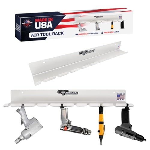 Pit Posse PP3118 Air Tool Pneumatic Rack Holder Organizer for Enclosed Trailer Garage Shop - Made in USA - Holds up to 10 Air Tools - Aluminum Tool Storage (Silver)