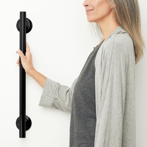 Seachrome 18-inch Coronado Designer Straight Bathroom Shower Grab Bar, Stainless Steel, Matte Black