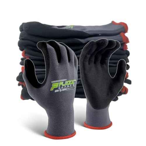 Work Gloves with Grip,12 Pairs Thin Breathable MicroFoam Nitrile Coated Durable Touchscreen Glove Men Women