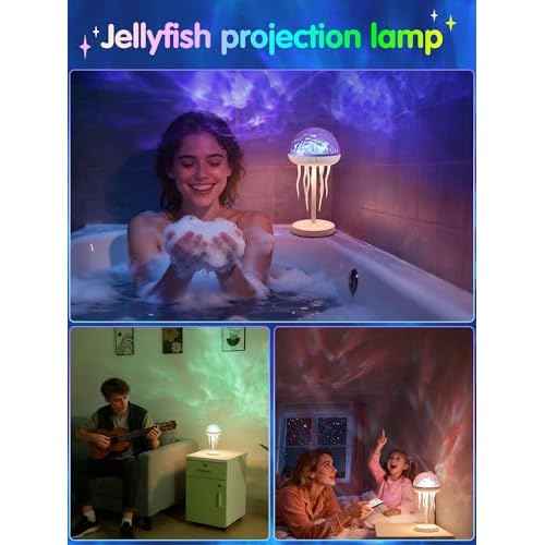 Fuloon Projection Lamp with Remote Control, Adjustable Jellyfish Shaped Table Lamp Battery Operated Night Light Ocean Room D?cor Ambient Lighting for Bedroom, Living Room, Office, Read Room