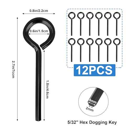 12pcs 5/32 inch Standard Hex Dogging Key with Full Loop, Black Solid Metal Allen Key Sets Wrench for Keychain Push Bar Panic Exit Device Key