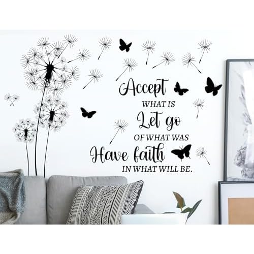 Dandelion Wall Decals Flowers Wall Stickers Inspirational Quotes Wall Art Decals Peel and Stick Removable DIY Flying Butterfly Motivational Sayings Wall Murals for Kids Bedroom Classroom Decor