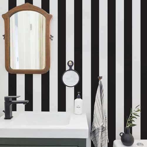 Cohoo Home Black and White Wallpaper Peel and Stick Striped Contact Paper for Cabinets Black and White Contact Paper Modern Self-Adhesive Removable Wallpaper Bedroom Bathroom Waterproof 118inL 18inW