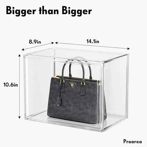 Purse Organizer for Closet, Clear Acrylic Display Case for Handbag Organizer, Stackable Purse Storage Box with Magnetic Door, Plastic Holder Containers for Book, Collectibles, Cosmetic 3 Pack