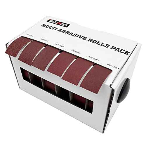 Emery Cloth Roll, 6 Grits Abrasive Sandpaper Rolls Assorted Sand Paper with Dispenser for Woodworking Automotive Metal Polishing, 80 150 240 320 400 600 Grits Per Roll 8 Meters