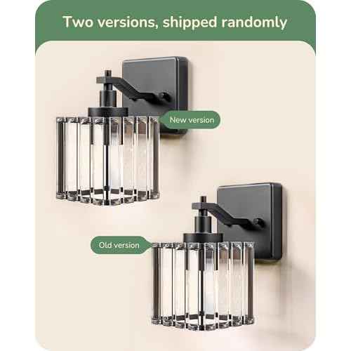 EDISHINE Bathroom Light Fixtures, Modern Wall Sconces Set of Two, Crystal Bathroom Vanity Llight, Indoor Lighting Fixtures Over Mirror, Black Wall Lamp for Bedroom