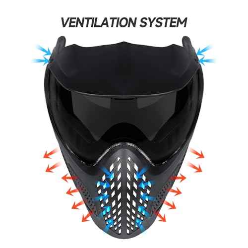 Xaegistac Paintball Mask-Intergrated Sun Visor Airsoft Mask, Wide Field of View, Anti Fog, Adjustable Headband for Paintball, Airsoft