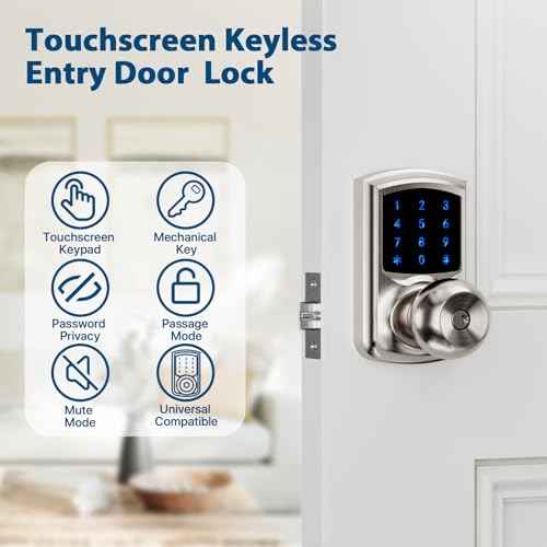 Hidalife Keyless Entry Door Lock with Code, Keypad Door Lock with Handle, Touchscreen Digital Lock with Keypad for Front Door, Auto-Lock, Satin Nickel