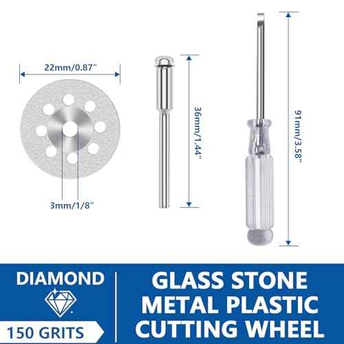 20pcs 545 Diamond Cutting Wheel Cut Off Discs Coated (22mm) for Dremel Rotary Tool with 402 Mandrel (3mm) 4pcs and Screwdriver for Cutting Glass, Stone, Ceramic, Marble, Tile, Plastic