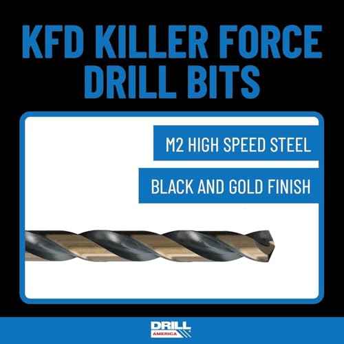 Drill America 15 Piece Heavy Dutyy High Speed Steel Drill Bit Set with Black and Gold Finish in Round Case (1/16" - 1/2" x 32nds), KFD Series