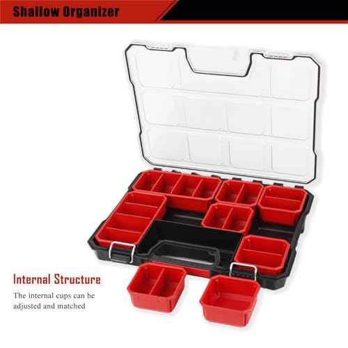 Tools Organizer, Small Parts Storage Craftsman Toolbox, 17.3 * 13.7 * 2.5" Durable Hardware Box Storage, with Removable Inner Cups