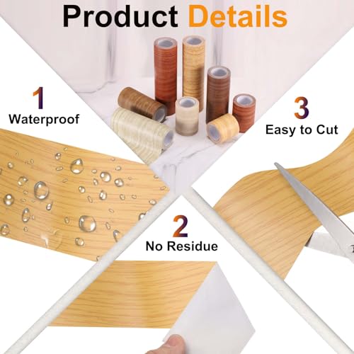 PATIKIL Wood Grain Tape 2" x 32 ft, Self-Adhesive Wood Texture Repair Tape Realistic Wooden Effect Patch for Furniture Cabinets Floor Walls, American Oak
