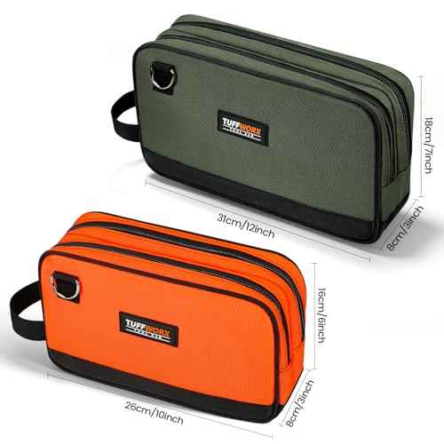 Tool Pouch, Small Tool Bag, Multi-Compartment Storage Pouch, Gray and Orange, 2-Pack